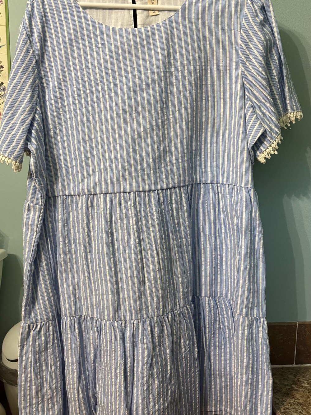 Studio West Blue and White Striped Tiered Midi Dress